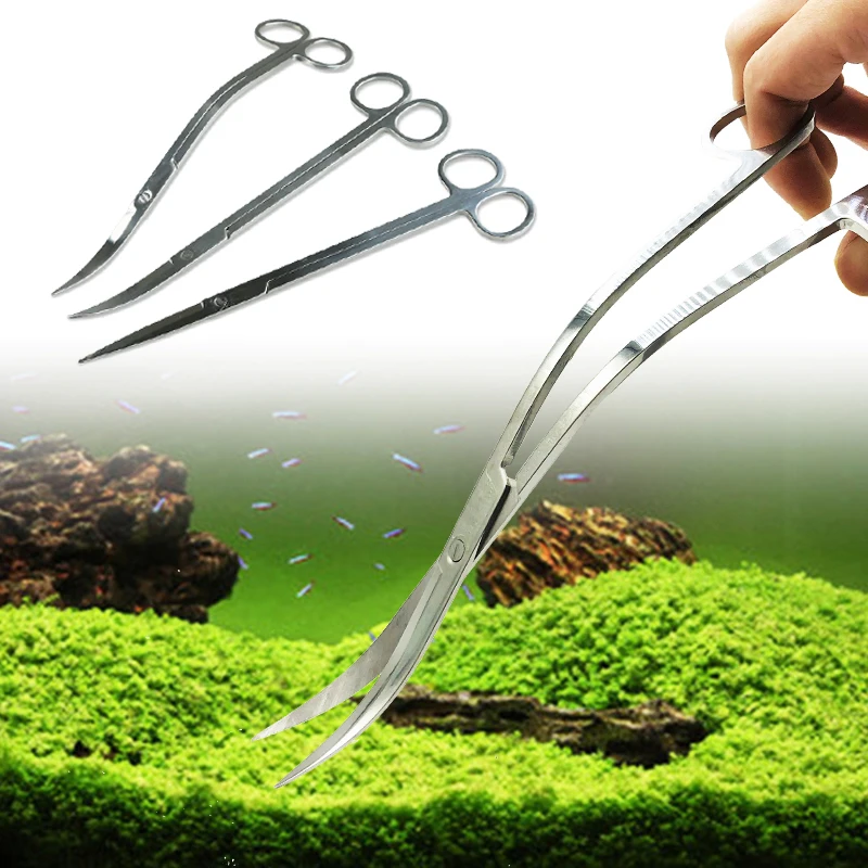 Stainless Steel Scissors 9.8' Aquarium Straight Curved Wave Scissor Aquatic Fish Tank Saltwater Freshwater Planted Cleaning Tool |