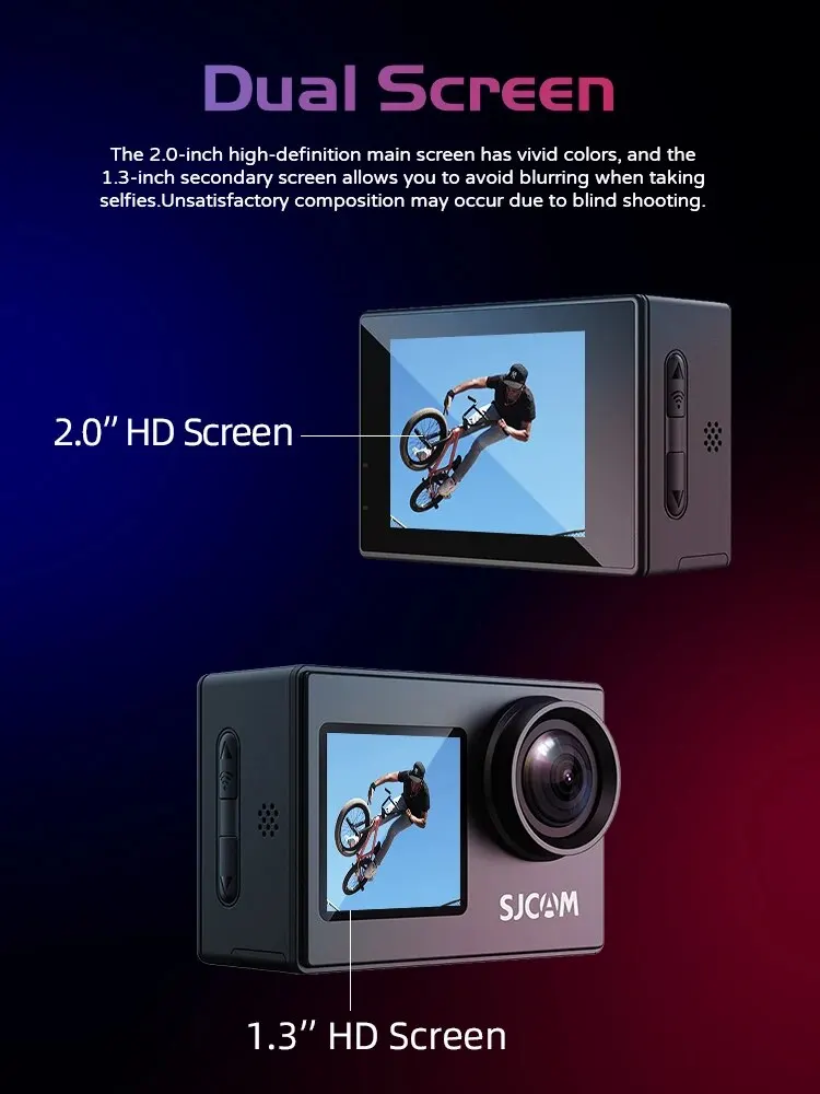 SJCAM 듀얼 스크린 액션 카메라, SJ4000, 4K 액션 카메라, 30M 방수, 2.4G 와이파이, 손떨림 방지 스포츠 액션 카메라, 오토바이 자전거 헬멧