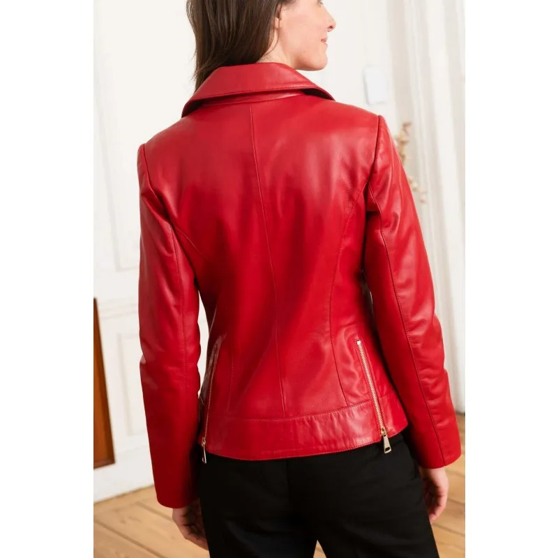 Women's Leather Jacket Red Jacket Style Western Style Jacket European and American Fashion Trend