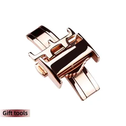 Rose Gold Stainless Steel Butterfly Buckle Double Button Watch Strap Clasp - 16mm (Rose gold)