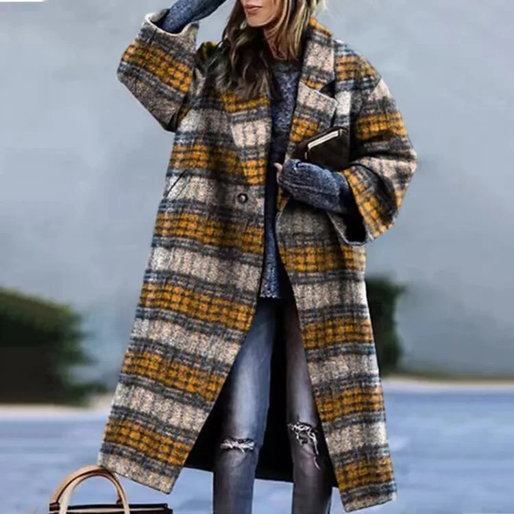 Women's Long Lapel Coat Single Breasted Warm Winter Overcoat_voghion.com