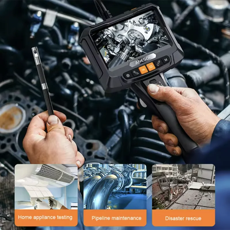 360° 2-way 3.9m/6/8mm single Dual lens 1080P Steering Industrial Borescope Endoscopy Camera 5 "HD Screen High Temperature Alarm 5