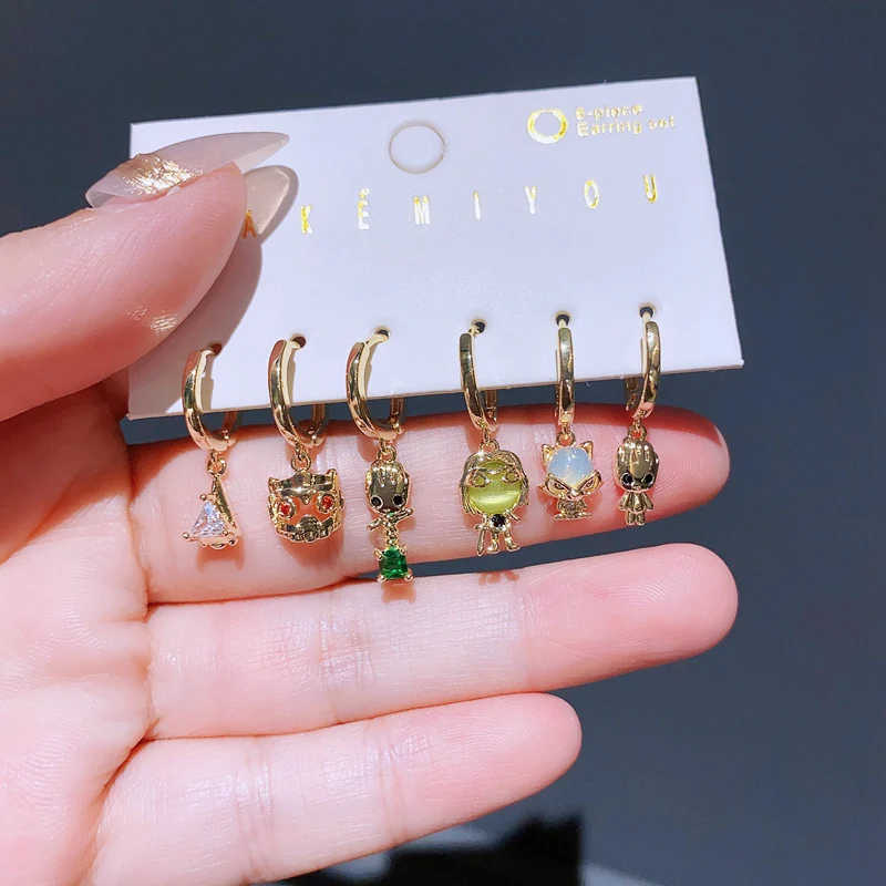 Yakemiyou New Design Cartoon Drop Earrings Set for Women Gold Color Plated Huggie Cubic Zircon Jewelry 3