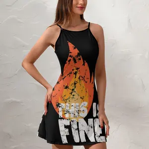 Casual This Is Fine Meme 12  Women's Sling Dress Funny Dresses Novelty Sexy  Woman's Gown Cocktails
