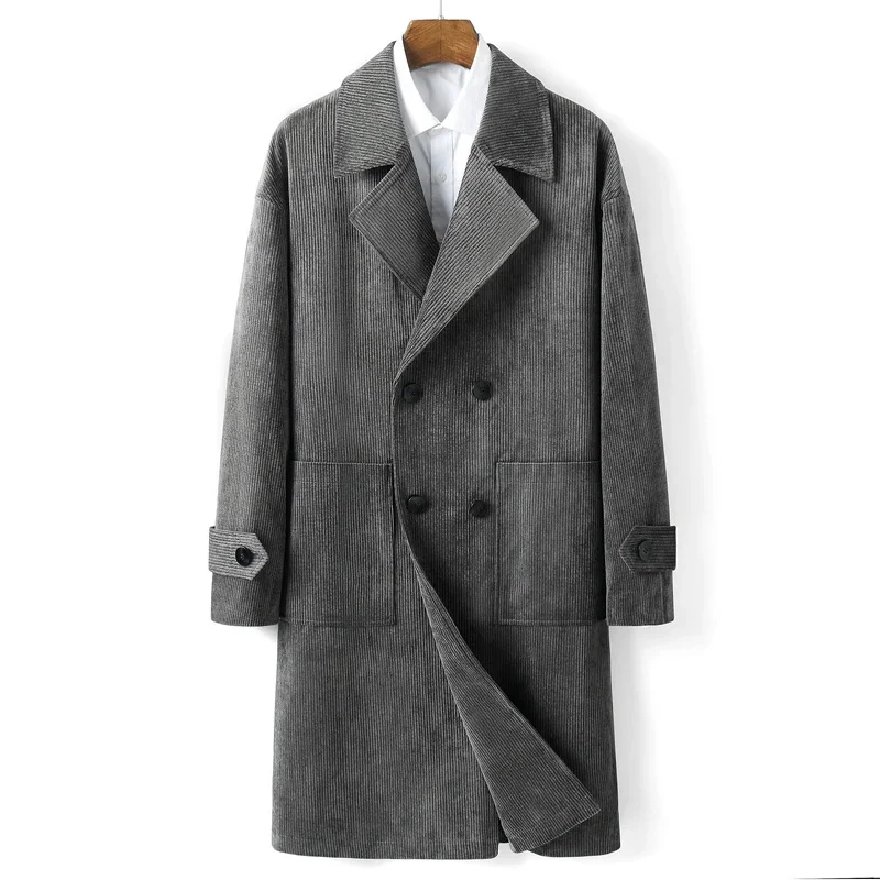 New Trench Coat Men's Clothing Spring Autumn 2024 Double Breasted Slim Mid Long Coats for Men Business Casual Jackets Ropa