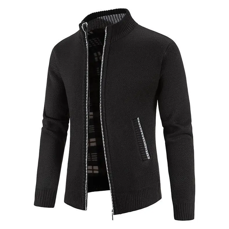 thumbnail image 1 of Suéter tipo cárdigan con cremallera y cuello alto de polar para otoño e invierno para hombre, 1 of 5