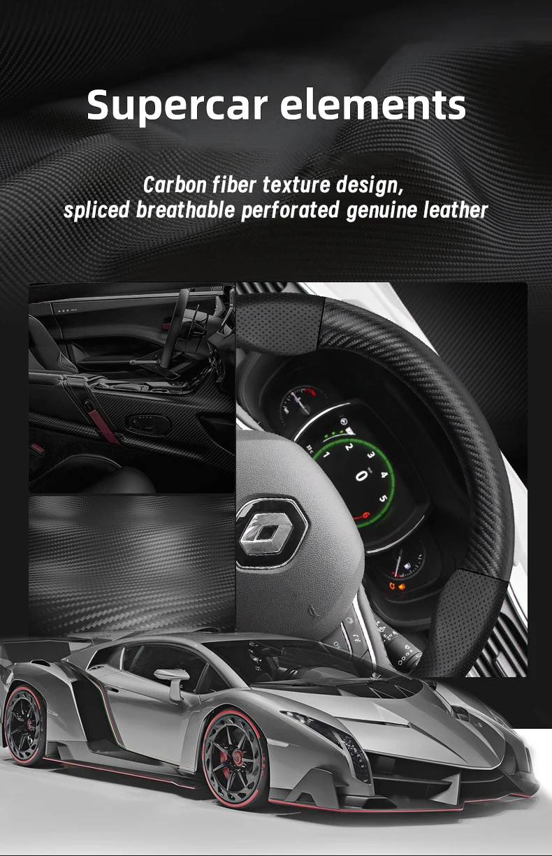 Geeignet für Renault Atmungsaktiver Leder-Lenkradbezug mit Matter Kohlefaser-Textur Passend für Sandero Clio Duster Captur Master Kwid Trafic Austral Arkana Megane Kangoo Express Megane-E Kardian Schwarz Rot – Detail 4