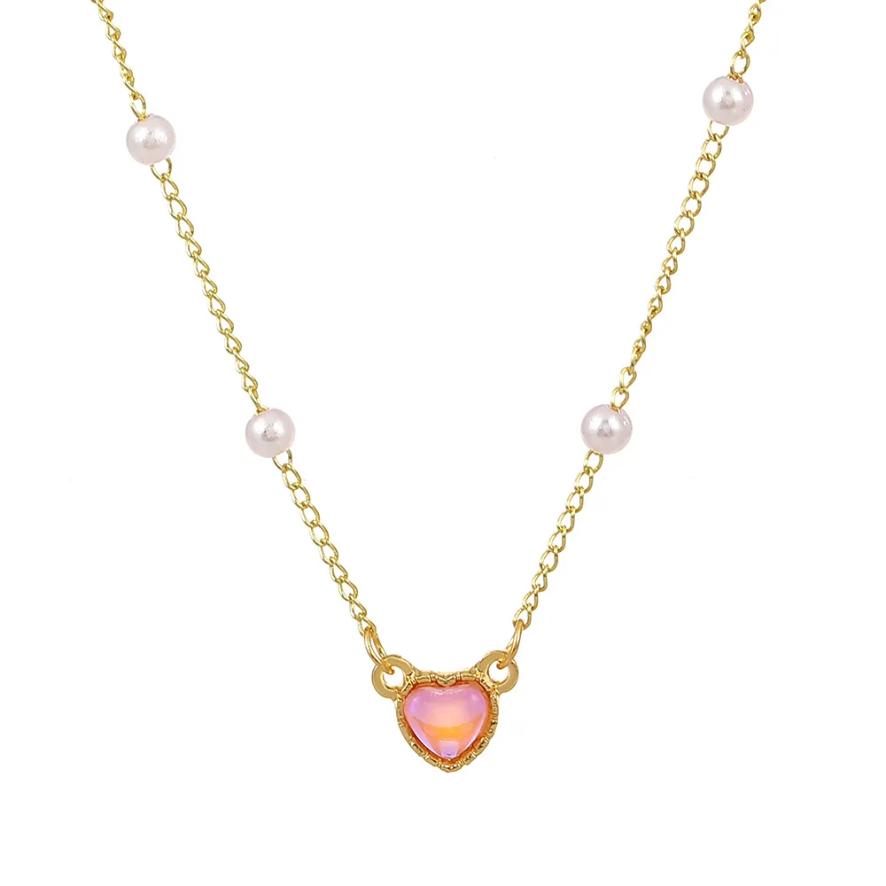 Faux Pearl Decor Heart Pendant Necklace Jewelry for Women Gift for Her  Necklace