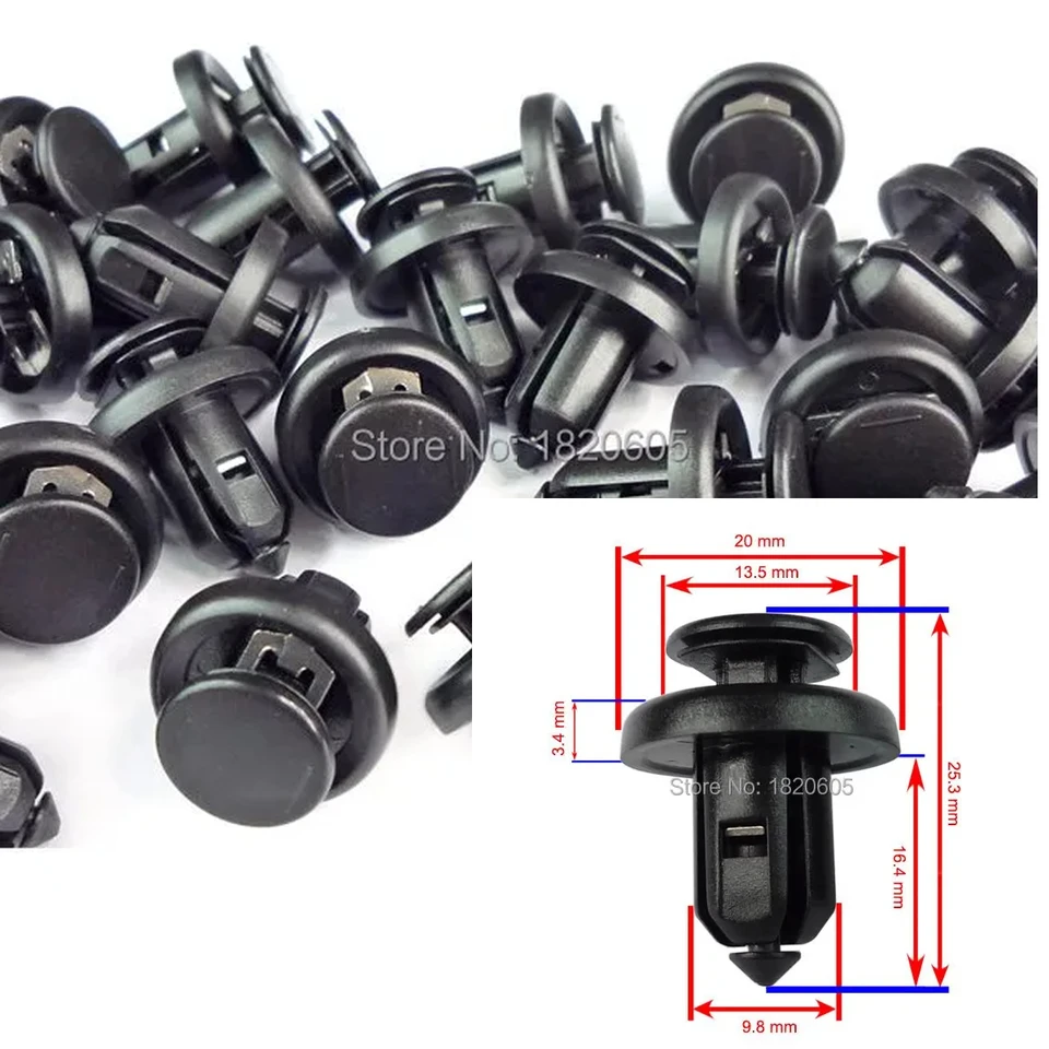 100 Clips De Sujeción Tipo Push Para Honda/Acura - Referencia 91505-TM8-003 (Negro, Nylon)