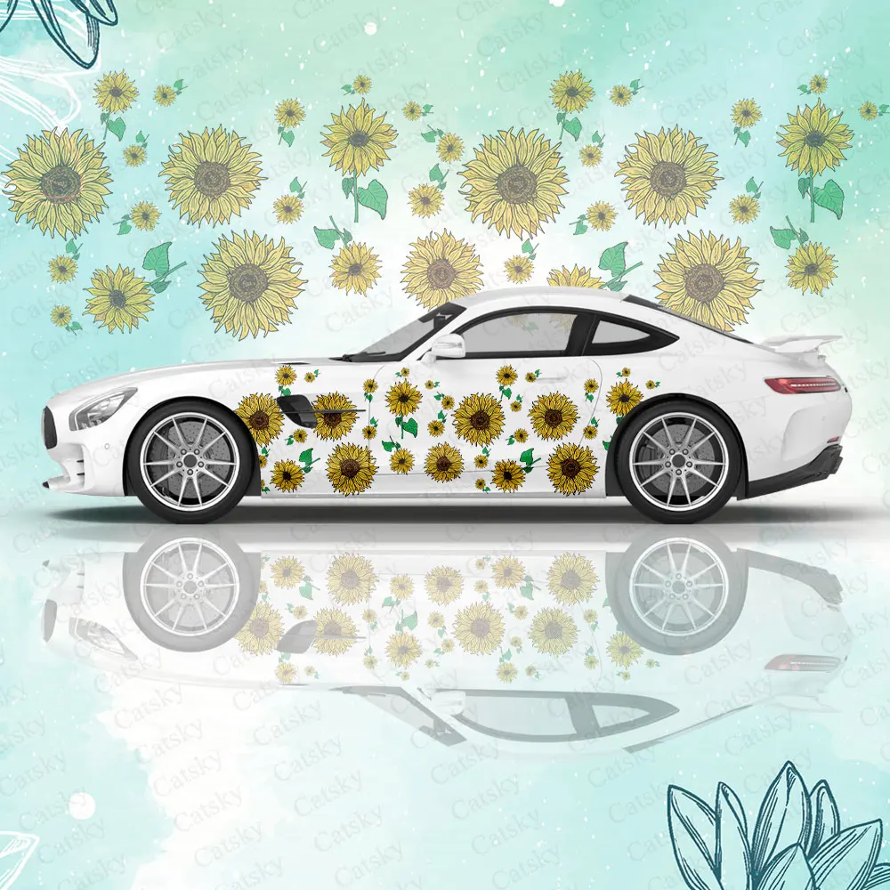 

Full Sunflower Print Custom Car Sticker Decal Hood Door Body Vinyl Sticker Graphic Wrap New Car Sticker Decoration Accessories