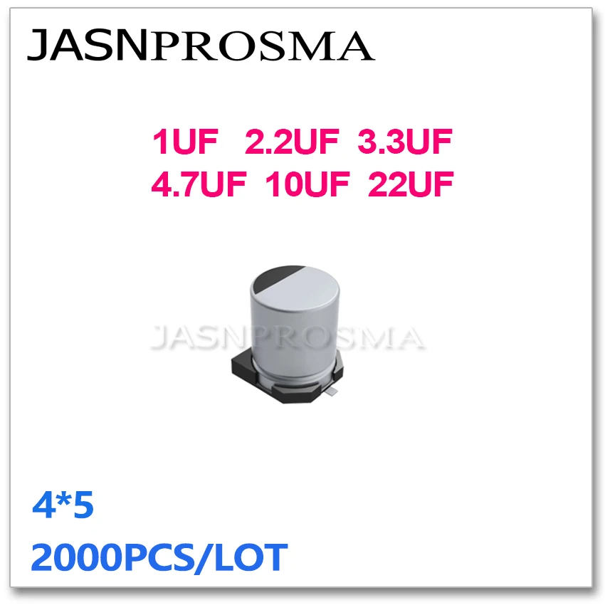 Jasnprosma 2000Pcs 4*5 1Uf 2.2Uf 3.3Uf 4.7Uf 10Uf 22Uf 10V 16V 25V 35V 50V Smd Condensatori Elettrolitici In Alluminio 4X5