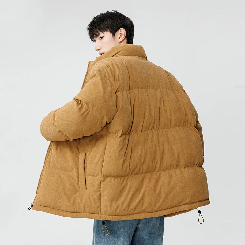 Men's Padded Jacket Corduroy Jacket Winter Stand Collar Zip-up Windbreaker Waterproof Outerwear Unisex Vintage Warm Parkas 2023
