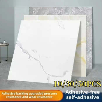 Autocollant mural auto-adhésif épais en PVC, 10/30/50 pièces, autocollant de sol en carrelage de marbre, imperméable, toilettes, cuisine, sol de maison 1