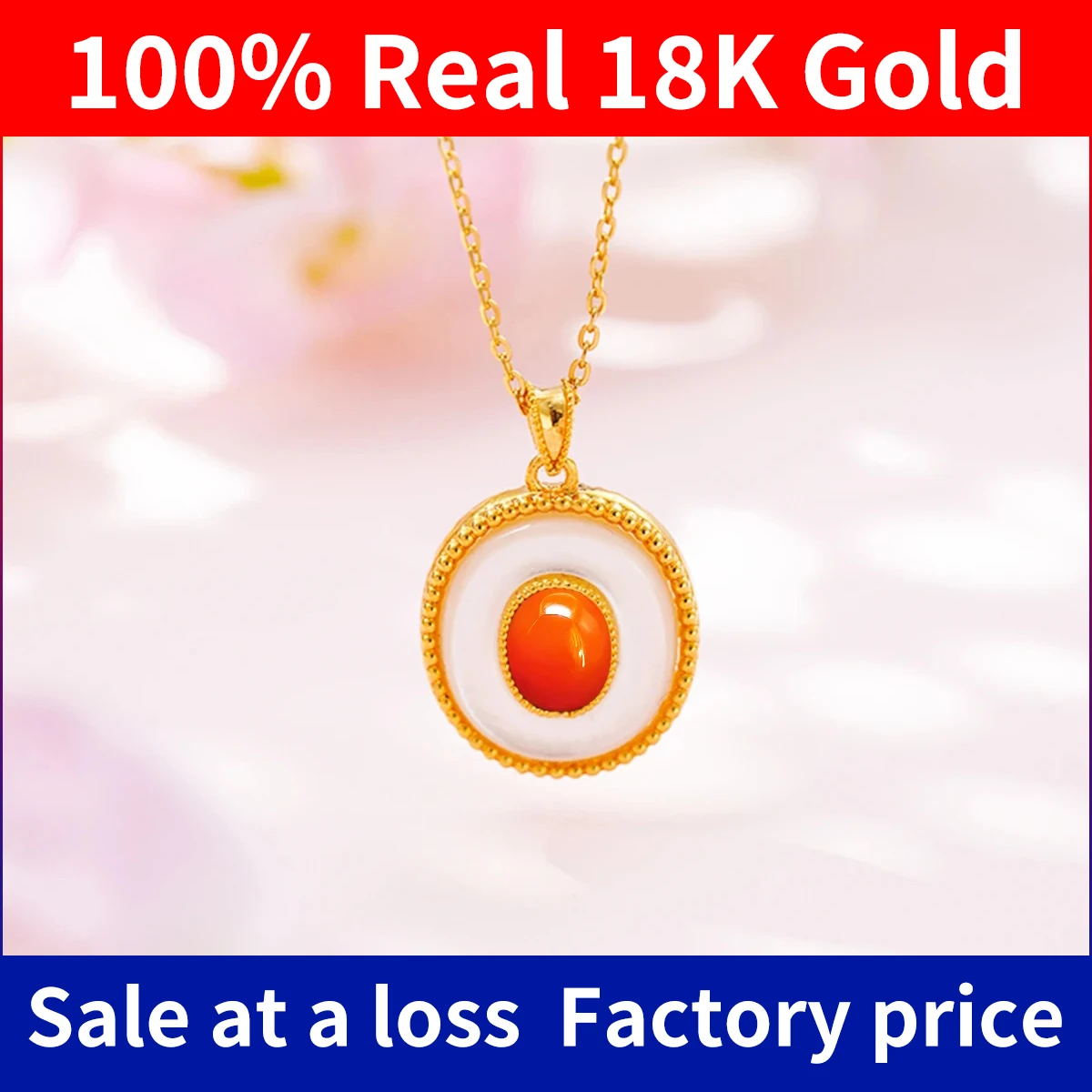 

Szjinao 100% 18k Gold Necklace Women Dubai Red Agate Natural Stone With Certificate AU750 Pure Original Gold Jewelry Gift Female