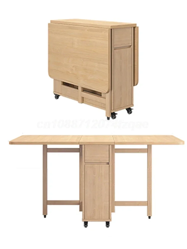 Tavolo in legno pieghevole salvaspazio da 1,3 m con set combinato di 0/2/4 sedie, tavolo da pranzo pieghevole per piccole famiglie. - immagine 2