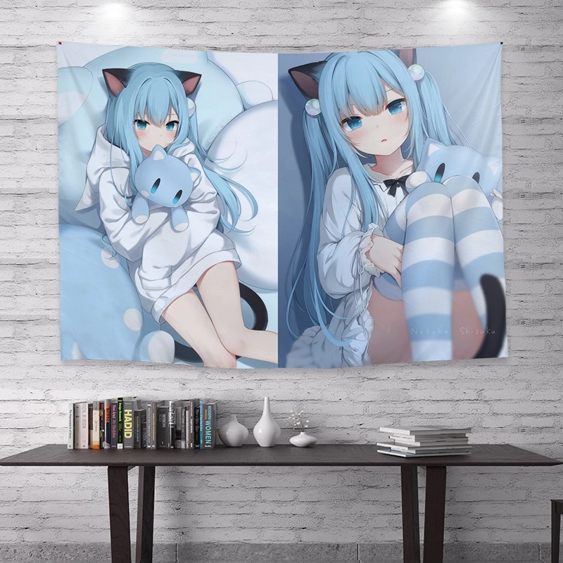Cartoon Anime Background Cloth Fashion Wall Cloth Cat Ears Girl Wall Tapestry Student Dormitory Home Decoration Bohemia tapestry decor,anime wall decor,wall flag decor