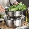 1pc Stainless Steel Kitchen Set with Integrated Grinder,Multi-Filter and Mixing Bowl-for Cleaning and Slicing,Vegetables, Cheese 6
