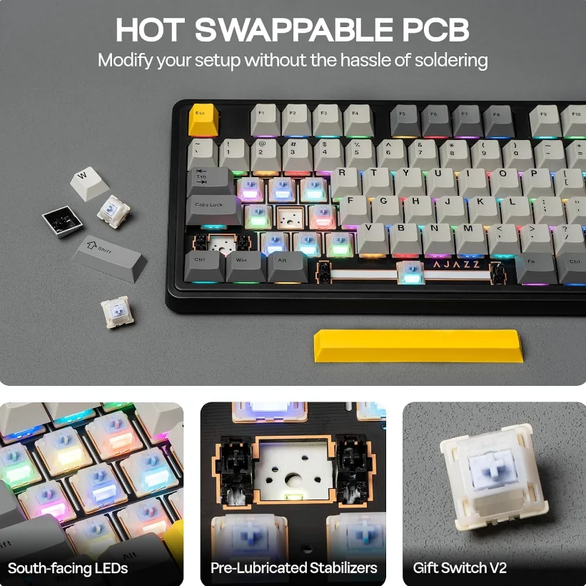 AJAZZ AK980 Wireless Mechanical Gaming Keyboard,Tri-Mode BT5.0/2.4