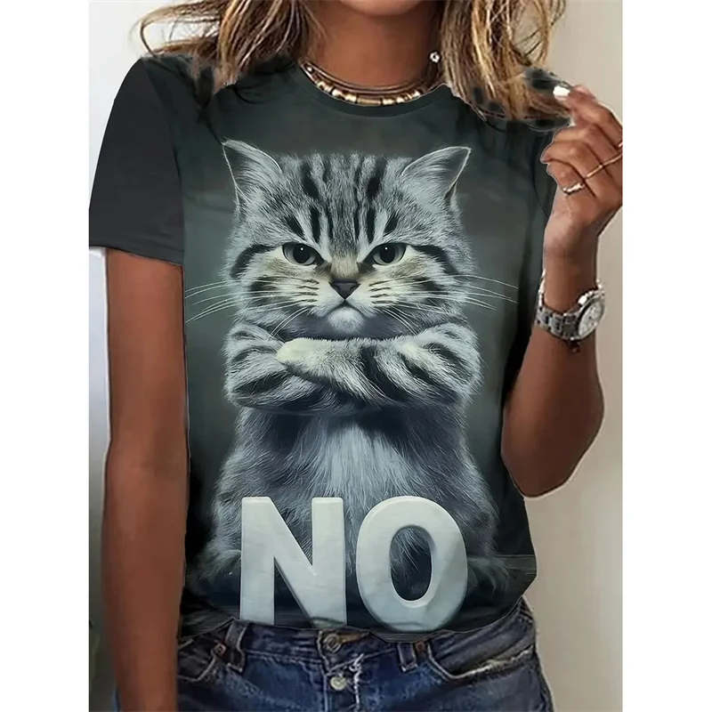 Funny Cat Pattern T-Shirt For Women Cute Pet Animal 3D Printed T Shirts Summer Fashion Tees Short Sleeves O-Neck Tops Streetwear 1
