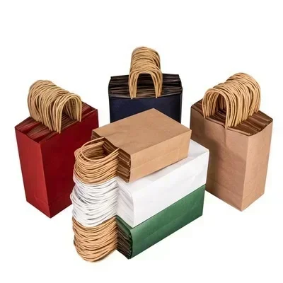 Sacs de courses colorés pour bonbons, 10 pièces, sac cadeau en papier Kraft, sacs en papier colorés à main, décoration de fête de mariage, cadeau 4
