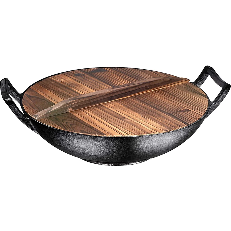 32CM Wooden Wok Lid Round Natural Lid Pot Kitchen Cookware Wood Pan Cover Kitchen Accessories Covers