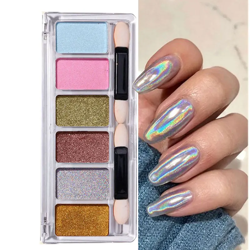 6 in 1 Solid Chrome Mirror Glitter Nail Powder Laser Metallic Silver/Gold  Nail Chrome Pigment Nails Palette Nail Pigment Powder - AliExpress