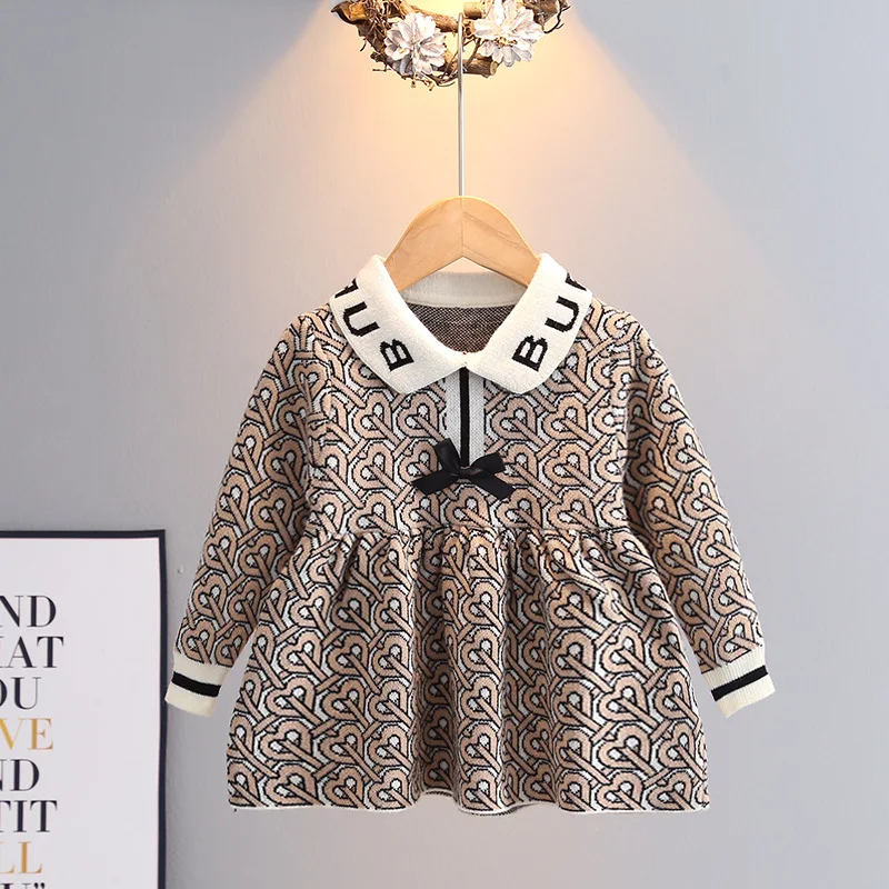 Girls Dress Children Warm Knit Autumn Winter Clothes Long Sleeves Fashion Casual Outfits for 1-6T Toddler Princess Party