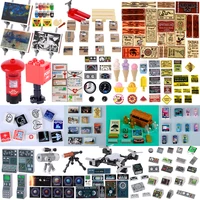 City Printing Building Block MOC Parts Treasure Mobile Computer Controller Game Food Wood Grain Sign Audio Mailbox Toy Gift K046 1