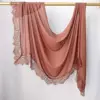 Hijab Ramadan en Rayonne, Coton et Modal, avec bordure en dentelle, Turban respirant, Châle uni en coton, Foulard pour femmes