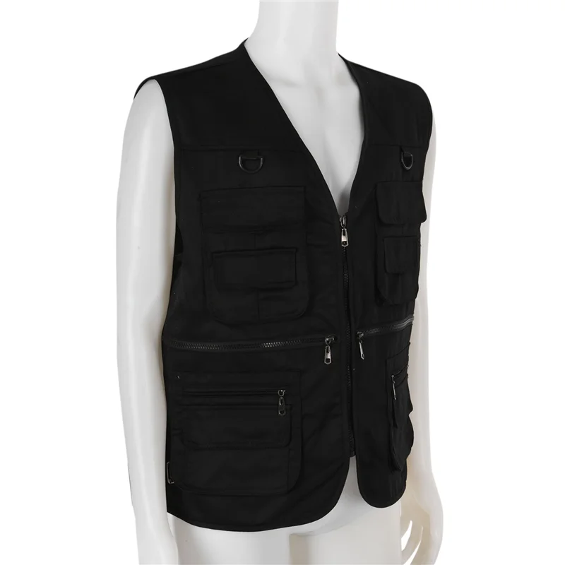 A79E-4X 남성용 낚시 조끼(다중 포켓 지퍼 포함) 사진 촬영/사냥/여행 야외 스포츠용 - 블랙, XL