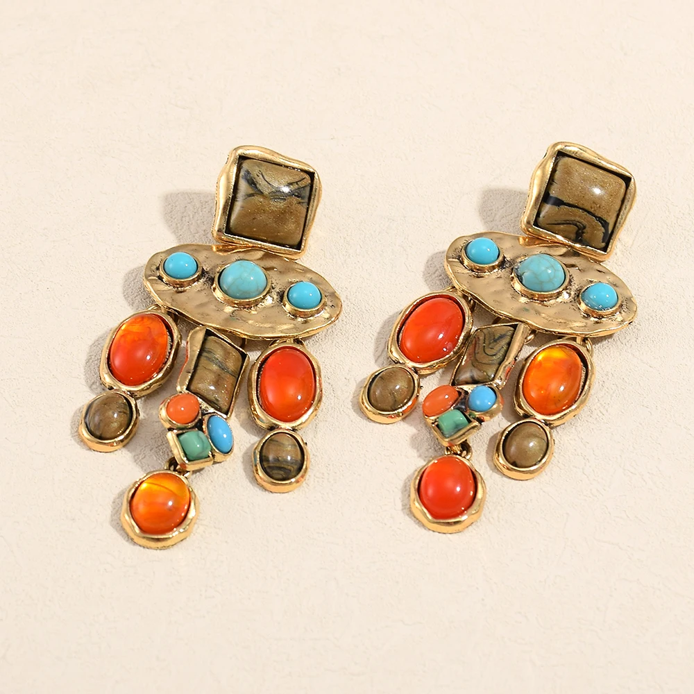 Hanging Dangle Earring Colorful Stone Earrings Vintage Drop Earrings Trendy Elegant Female Accessories