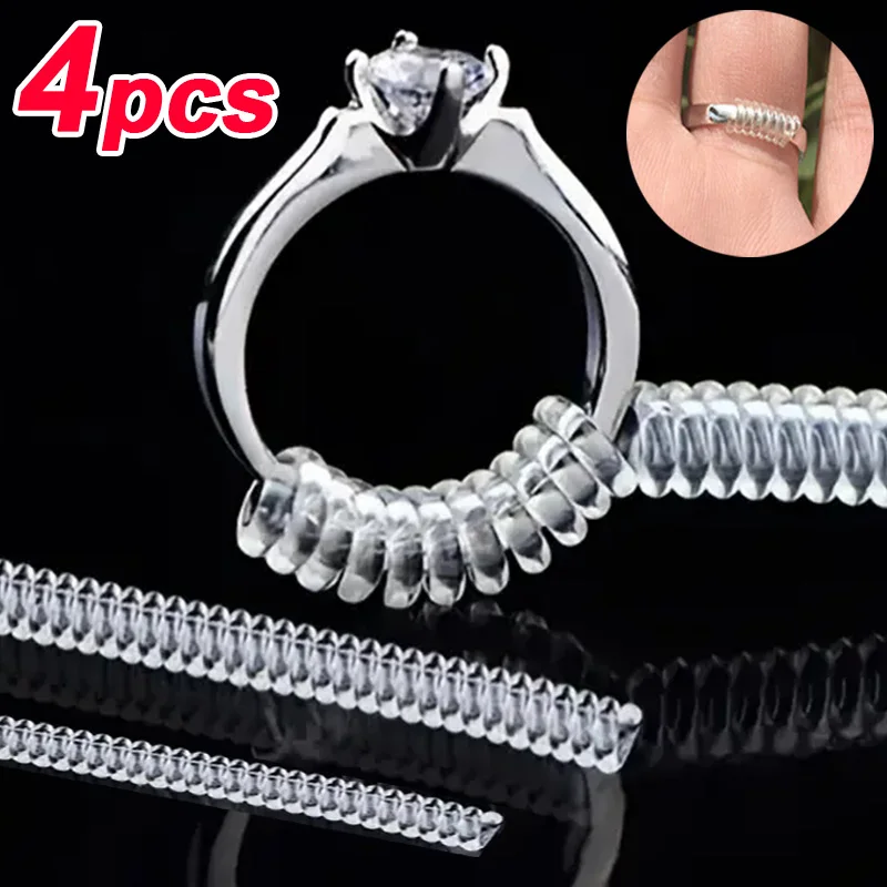 Jewelry Tools Spiral Based Ring Size Adjuster 4pcs/Set Ring Adjuster  Invisible Transparent Tightener Resizing Tool