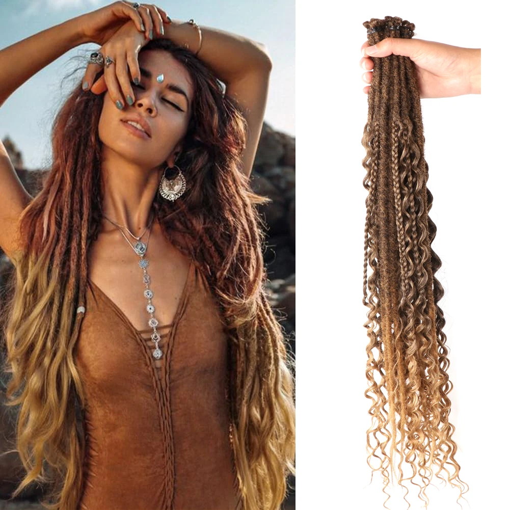 

Dreadlock Extensions 24 Inch 3In1Mixed DE Dreads Full Set Synthetic Curly Ends Hippie Style Boho Wavy Dreads Handmade Braid In