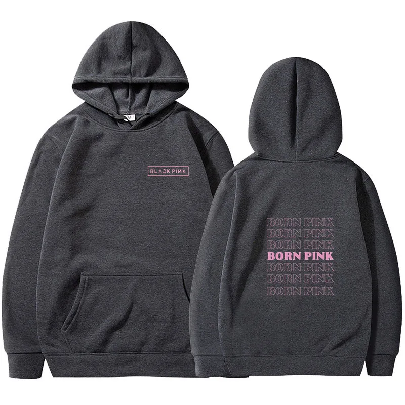 Black and Pink Y2K Women's Hoodie Kpop BORN PINK Letter Print Cotton Long Sleeve Tops Harajuku Fashion Couple  Autumn Sweatshirt