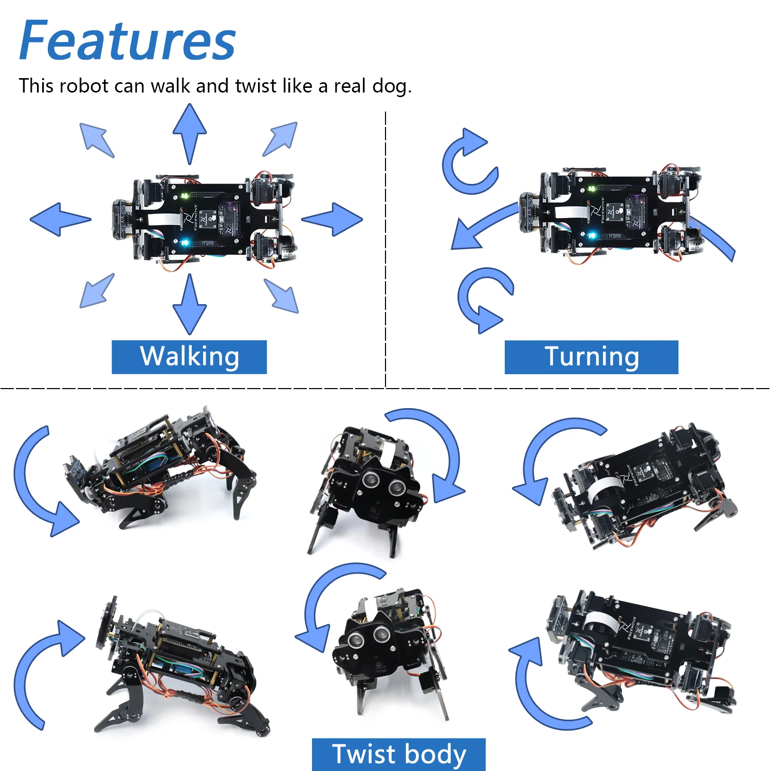Freenove Robot Dog Kit ESP32WROVER Epic Electronic Emporium