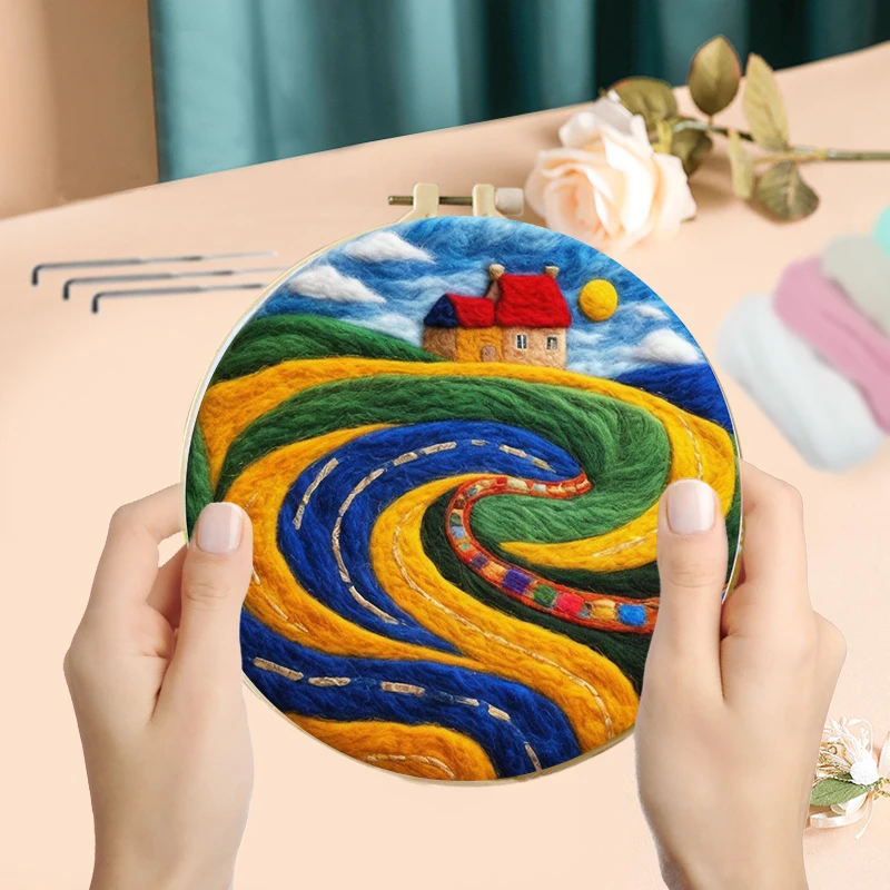GATYZTORY Wool Needle Felting Painting House Landscape Funny Diy Felting Needles, Wool, Decorative Frame ,for Home Decor
