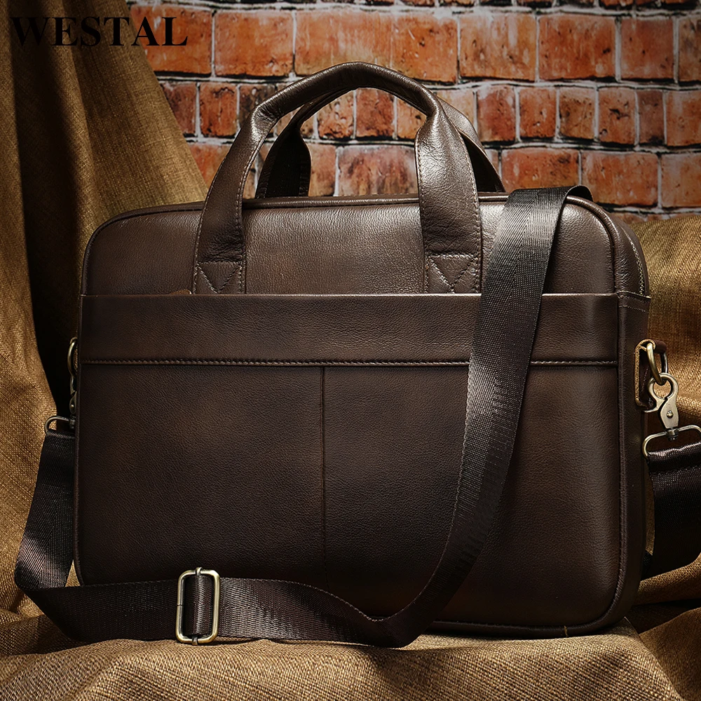 

WESTAL Men's Bag Genuine Leather Men Briefcase for Laptop 14 Messenger Men's Leather Bag Business Portfolio for Document A4 7022