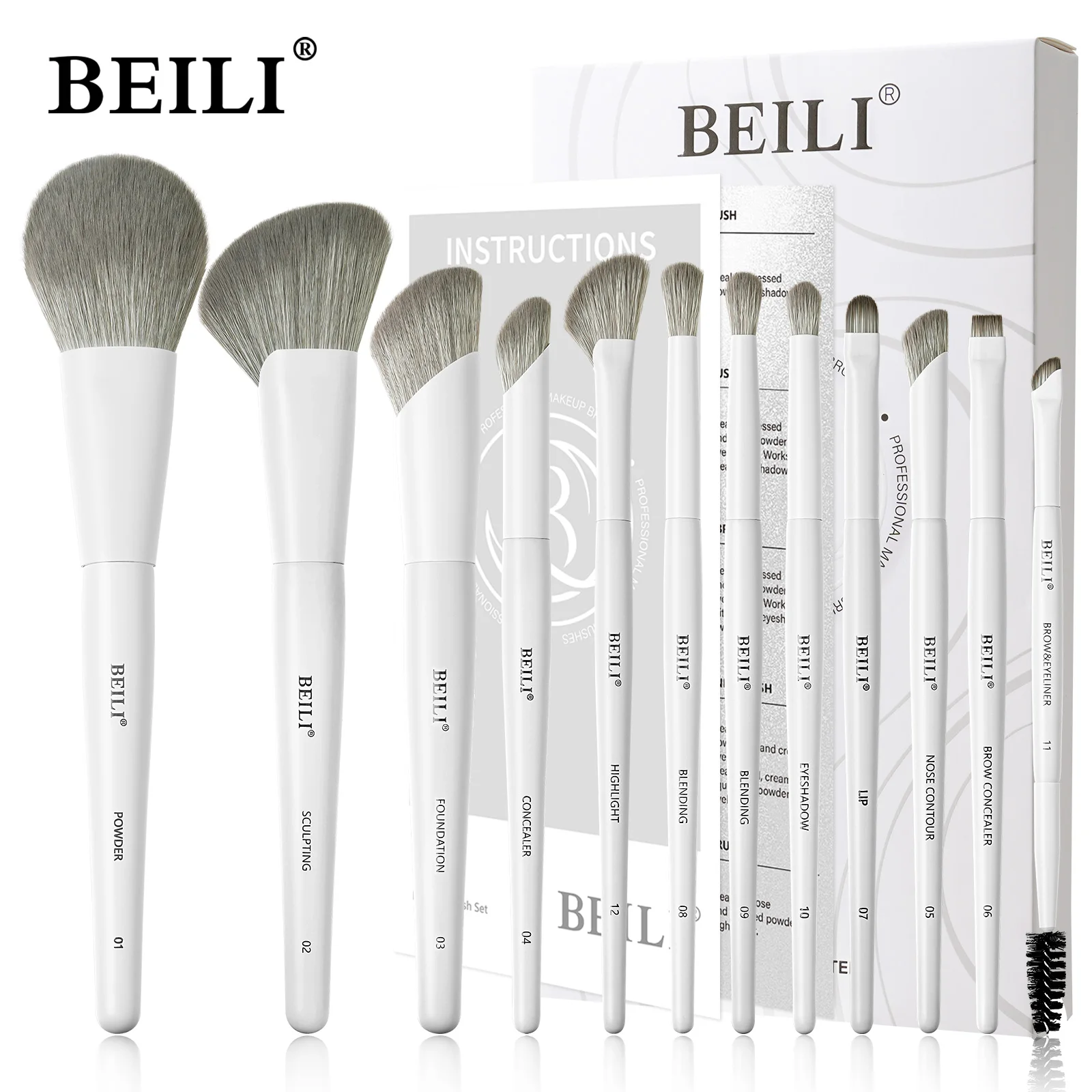 Makeup Brush Set 12 Vegan Makeup Brushes for Powder Foundation Concealer, Eyebrows Eyeshadow Contour Eyeliner Blender Eye Brush