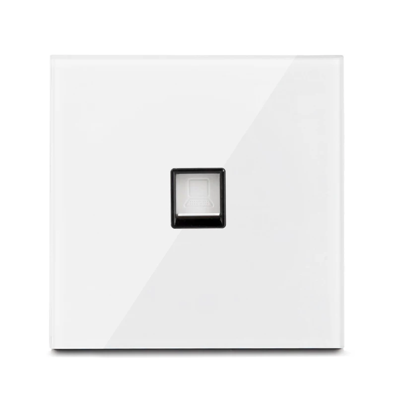 Rewnssin Light Switches and Sockets All Series Glass White Modern Style Random Click Push Button ON OFF EU Outlet Cat5e Socket double light switch Wall Switches