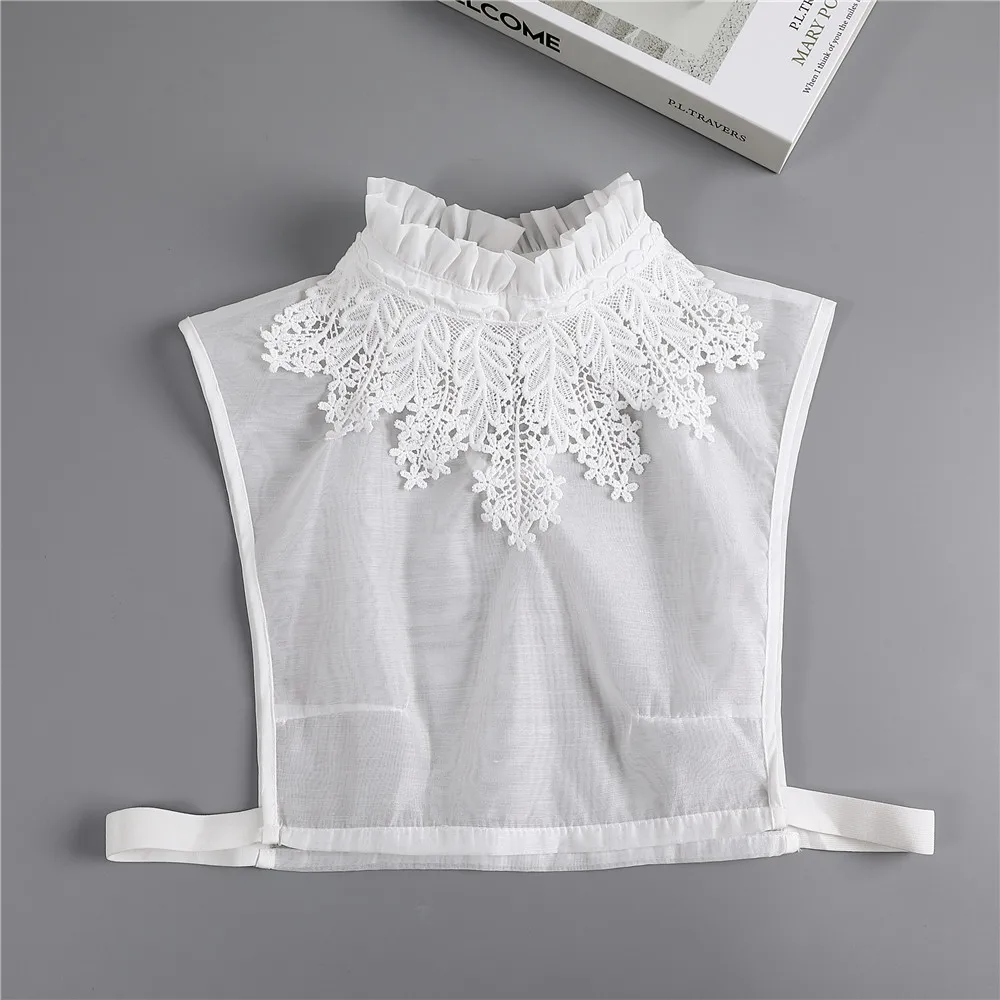Vintage Lace Floral Detachable Stand Collar for Women - Elegant White False Blouse Collar