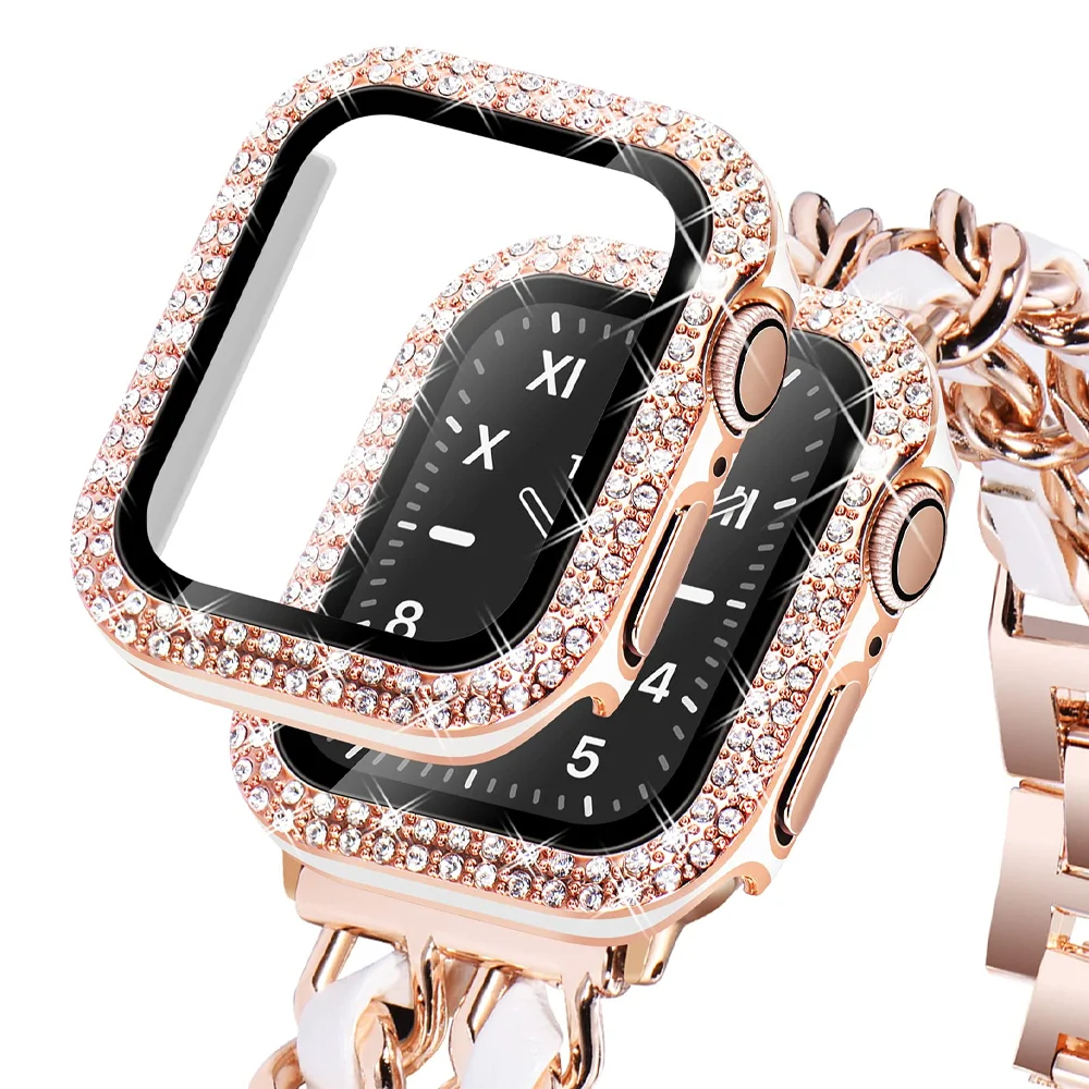 

Стекло и крышка для Apple Watch, Чехол 45 мм 41 мм 40 мм 44 мм 38 мм 42 мм, аксессуары, алмазная защита экрана iwatch series 3 4 5 6 SE 7