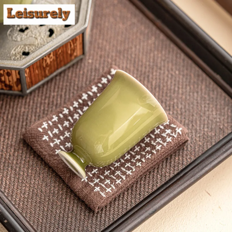 2pc/set Yaozhou Kiln Celadon Teacup Tea Dust Green High Foot Fragrant Cup Tea Tasting Single Mug Personal Master Cup Teaset 50ml