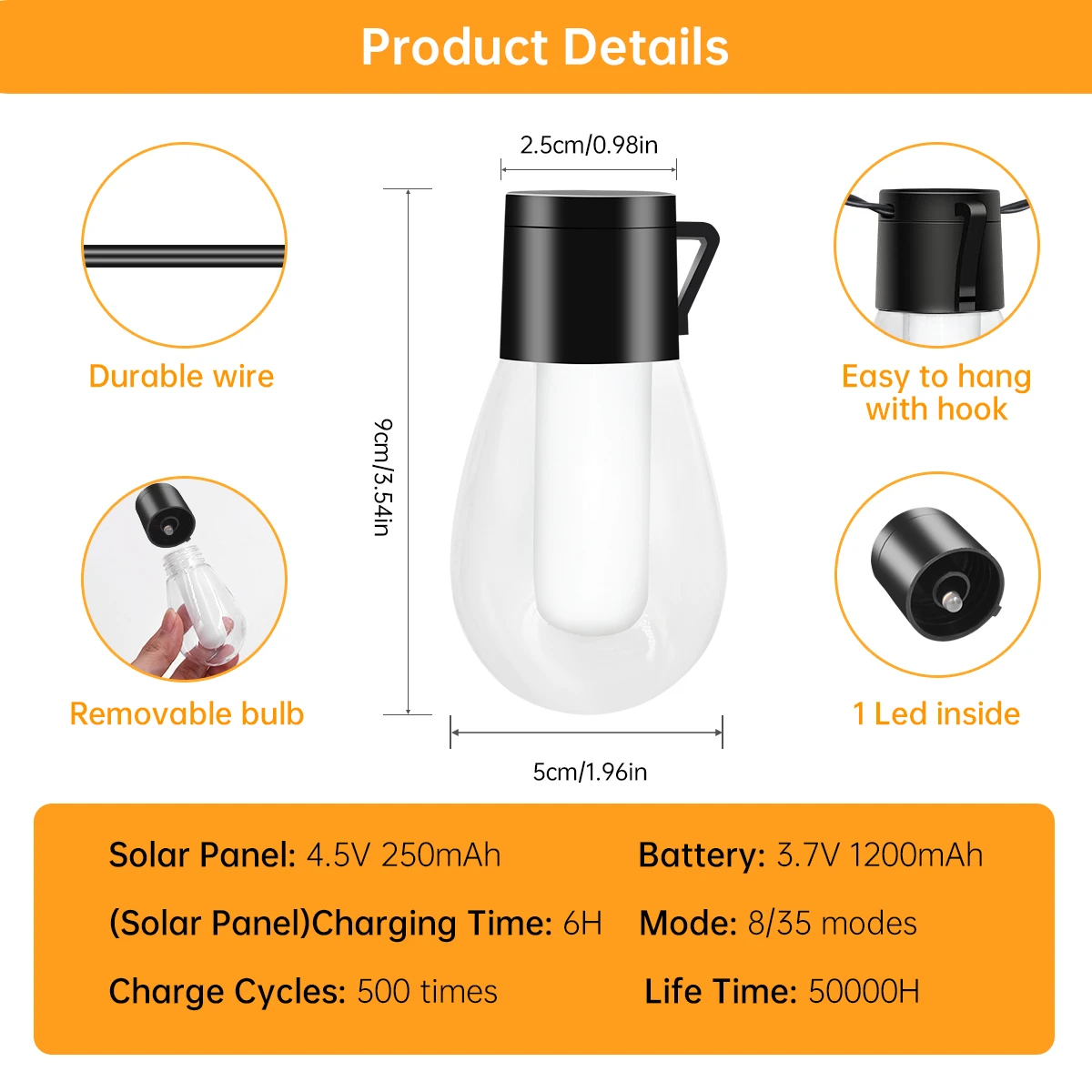 Solar Outdoor String Lights USB Charge Waterproof S14 Edison Led Bulbs Shatterproof Solar Hanging Light With 8/35 Modes Remote 4
