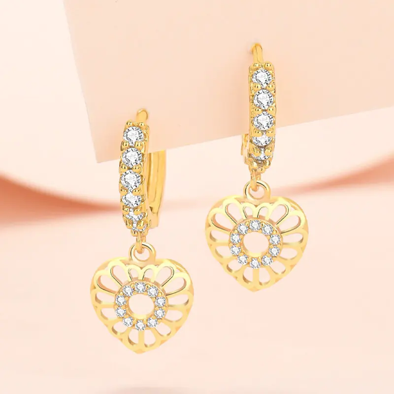 

2023 New S925 Sterling Silver Charm Hollow Heart Zircon Earrings For Women Fashion Wedding Party Gift Jewelry