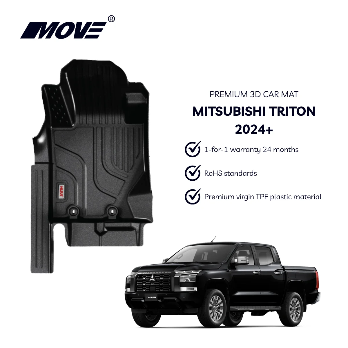 Tappetini per auto in TPE per Mitsubishi Triton 2020+ Set di tappetini per veicoli antiscivolo per tutte le stagioni Protezione interna durevole di alta qualità Vietnam - Image 2