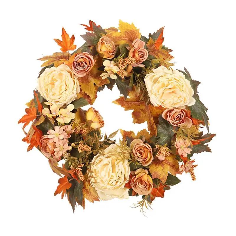 

Осенний цветочный венок, реалистичный осенний венок, Декор, венок 15,75 дюйма для сбора урожая, змеи, листья, пион, венок на День Благодарения, фермерский венок