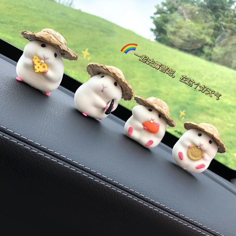 햄스터 자동차 장식 창 사이드 자동차 인테리어 장식, 귀여운 마우스 입상, 자동차 센터 콘솔 장식 제품 장식품