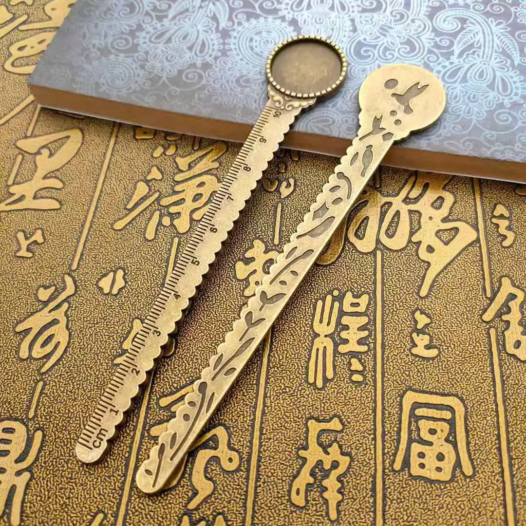 빈티지 유럽 스타일 황동 스트레이트 눈금자, 학생용 금속 눈금자 책갈피, 문구 측정 도구, 학용품