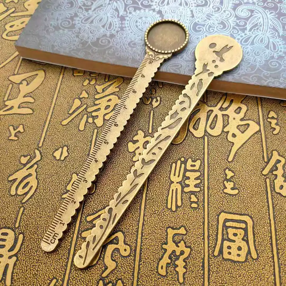 Righello In Ottone Da 12 Cm Con Nappe, Vintage, Metallo Rame, Per Scuola, Ufficio O Decorazione - 2