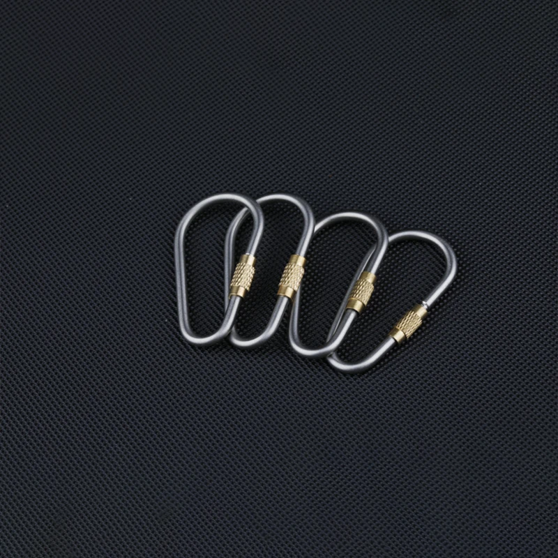 Outdoor Camping Titanium Alloy Carabiner Brass Locking Hook with Loop for Keys Backpacks Simple D-Rings
